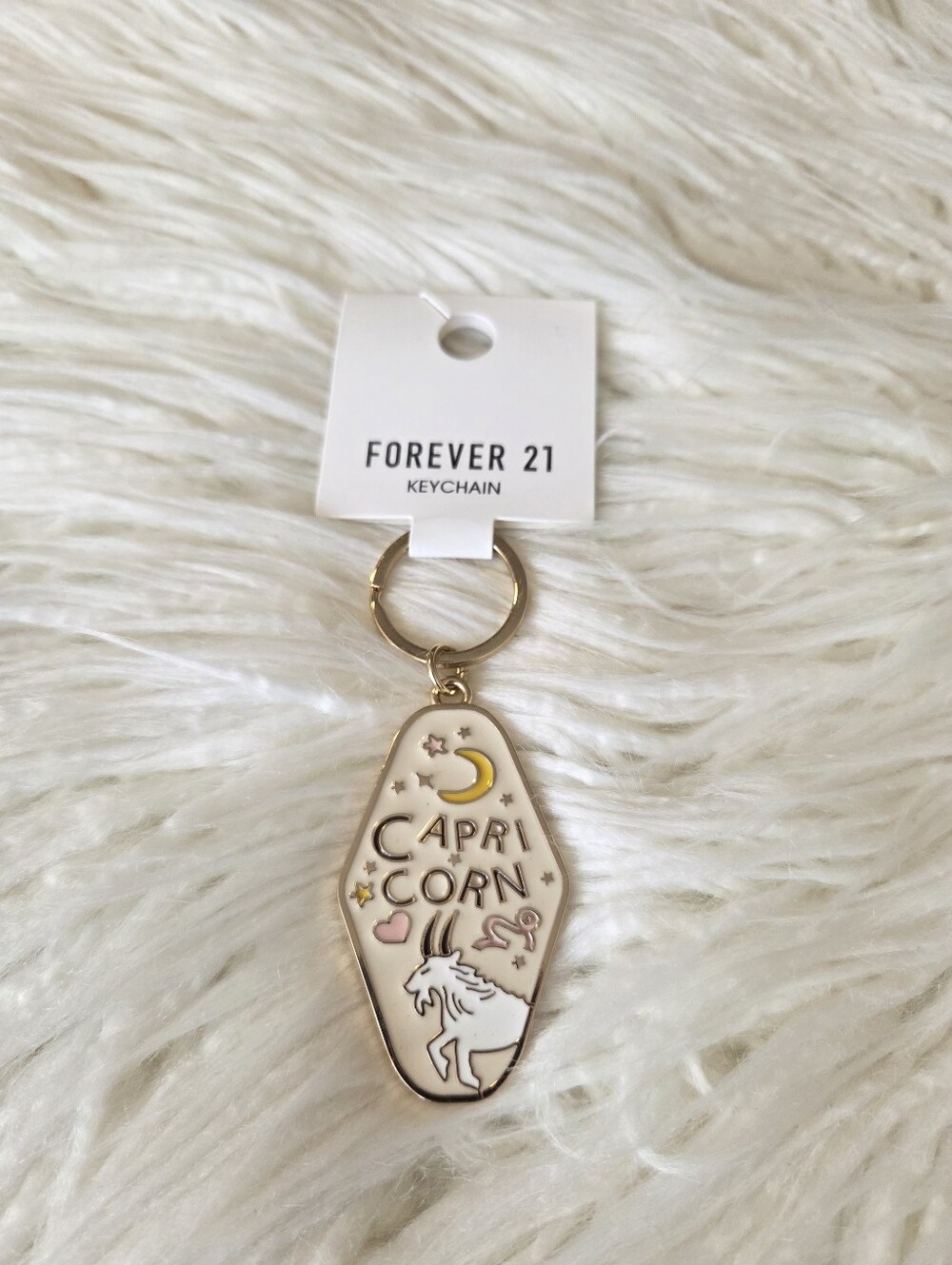 Forever 21 Cream Capricorn Enamel Keychain with Gold Accents